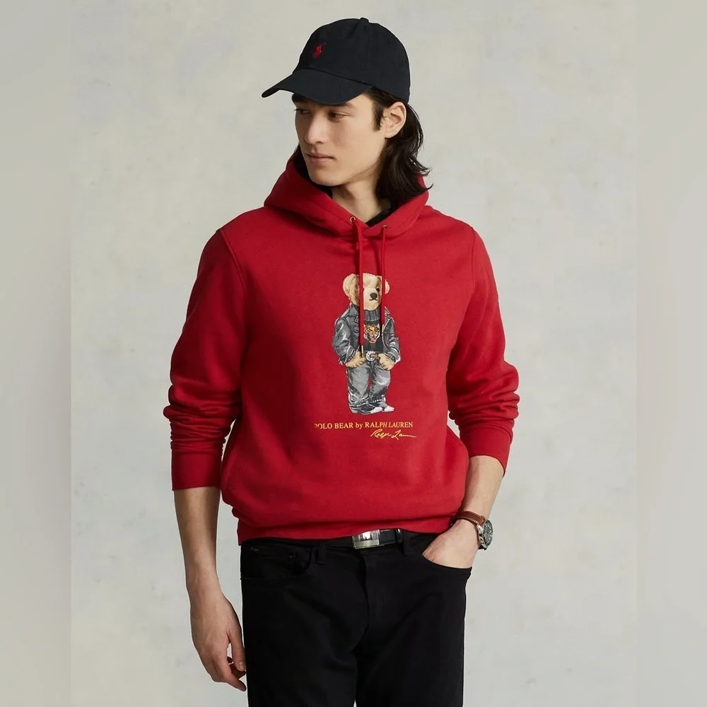 Polo Ralph Lauren Hoodie Mens L Red Lunar New Year Polo Teddy Bear Tiger Casual
